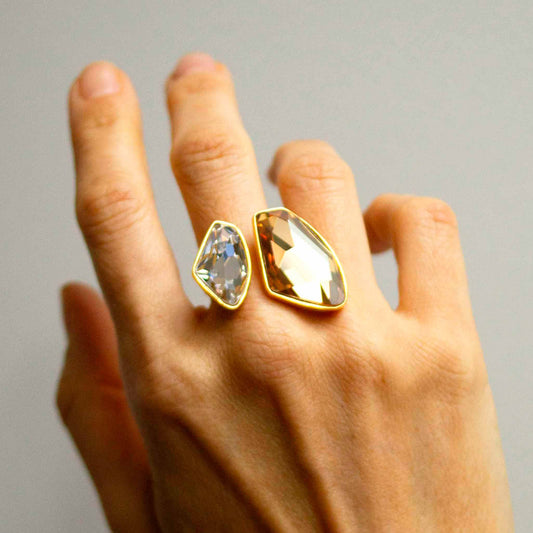 ANEL 2 PEDRAS C/ OURO